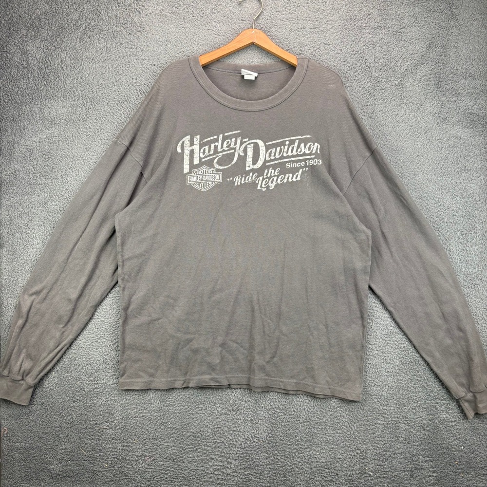 Harley Davidson Mens XXL Gray Long Sleeve Thermal Shirt Ride the Legend USA Made